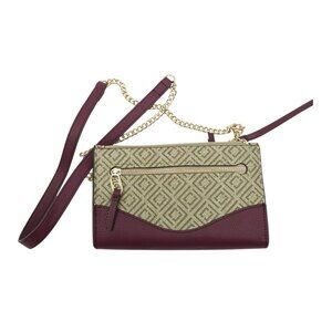 Liz Claiborne Hayden Crossbody Bag Pockets Slim Silhouette Purse Gold Tan Wine